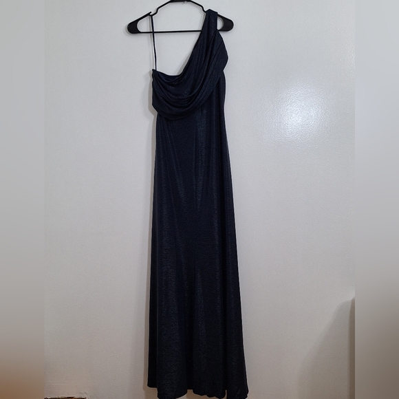 NWT RALPH LAUREN BLACK LABEL Metallic  Navy One-Shoulder Dress - Picture 3 of 10